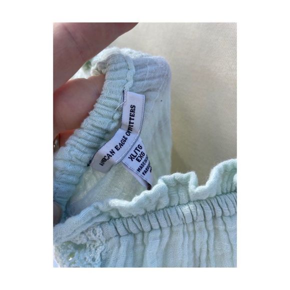 American Eagle Outfitters Mint Green Knit Crop Top Off Shoulder Balloon Sleeve S - Picture 6 of 12